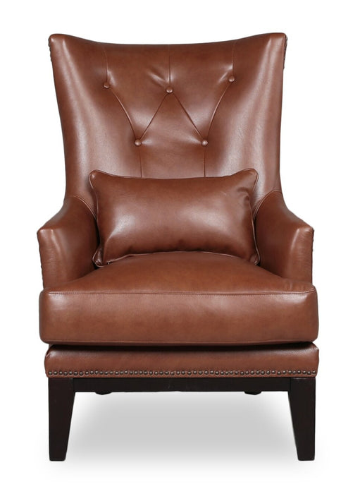 Haden 30\" Genuine Leather Accent Chair with Wood Base and Nailhead Trim - Sidekick Cobblestone Brown