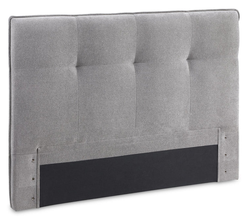 Amos Grey Upholstered Platform Bed with Tufted Headboard - Queen