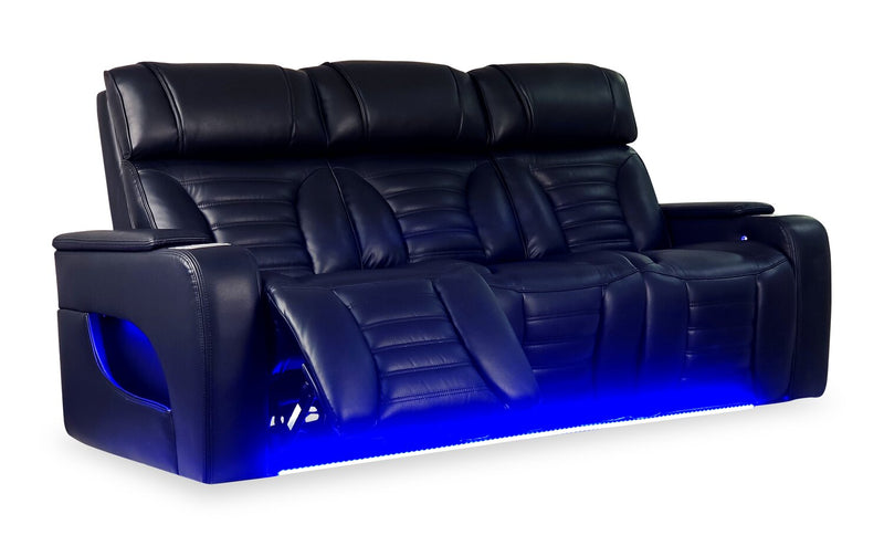 Zen 86\" Leather-Look Fabric Power Reclining Massage Sofa with Power Headrests and Drop-Down Console - Black