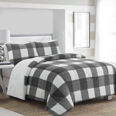 Henrick 3-Piece Queen Sherpa Comforter Set – Grey | Ensemble d’édredon Henrick 3 pièces en sherpa pour grand lit - gris