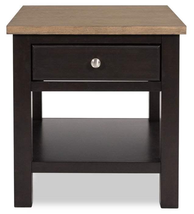Wells 24\" Solid Wood End Table with Storage and Shelf - Two Tone Brown