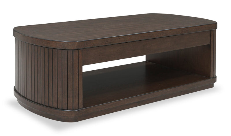 Vernon 56” Modern Solid Wood Lift Top Coffee Table with Storage, Shelf and Casters - Dark Brown