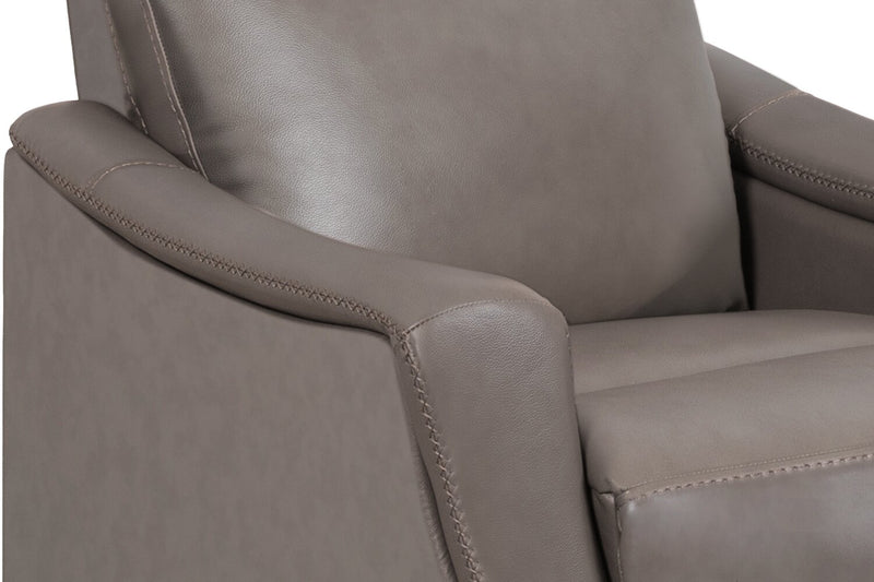 Natalie 32.5\" Top-Grain Genuine Leather Pushback Reclining Chair with Wood Legs - Grey