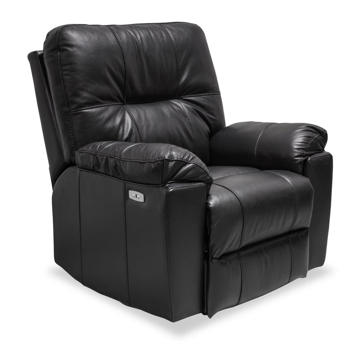 Made in Canada Dawson 40\" Genuine Leather Power Reclining Chair with USB Port - Black