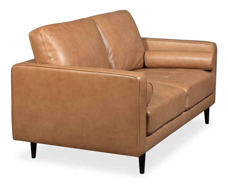 Edge 70\" Genuine Leather Loveseat with Wood Legs and Removable Back Cushions - Brown