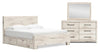 Derekson 5pc Bedroom Set with Side Storage Bed, Dresser & Mirror, Rustic White - King Size