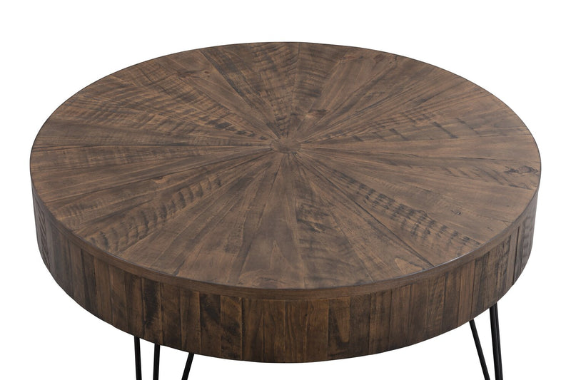 Kort & Co. Sol 38” Rustic Round Solid Pine Wood Coffee Table - Brown