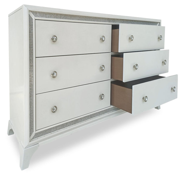 Halo Bedroom 6-Drawer Dresser with LED Light, 58\"W x 35\"H, Glam - White