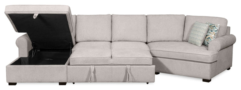 Scott Living Haven 3-Piece Right-Facing Chenille Fabric Cuddler Sleeper Sectional with Storage - Grey