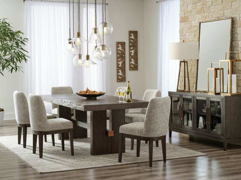 Metro 7pc Dining Set with Table & 6 Chairs; 72-90\"W Extension, Trestle Base - Brown