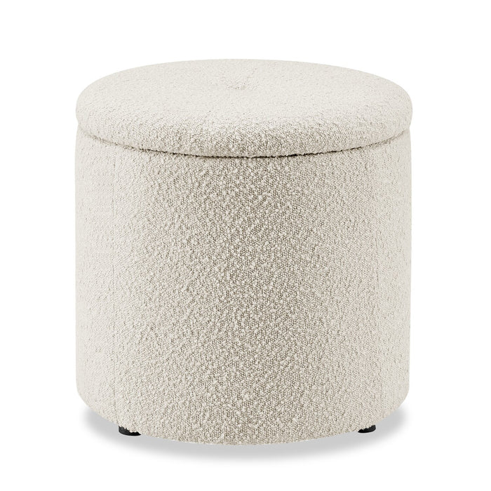 Ontario 14.75\" Round Fabric Storage Ottoman - White