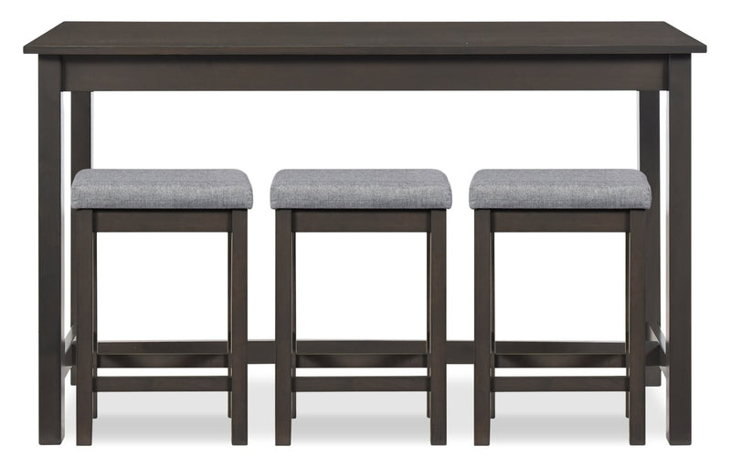 Noah 60” Modern Sofa Table with 3 Counter-Height Stools and USB Ports - Grey