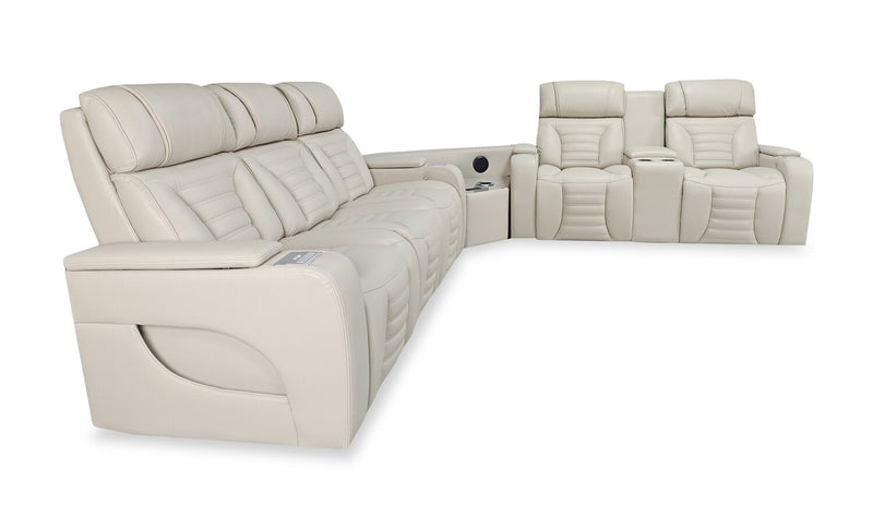 Zen 3-Piece Leather-Look Fabric Power Reclining Sectional with Massage, Drop-Down Console and Refrigerator - Apricot