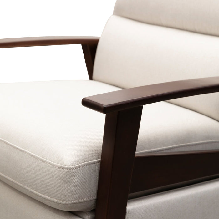 Bree 28.5\" Linen-Look Fabric Pushback Reclining Accent Chair with Wood Armrests and Legs - Beige