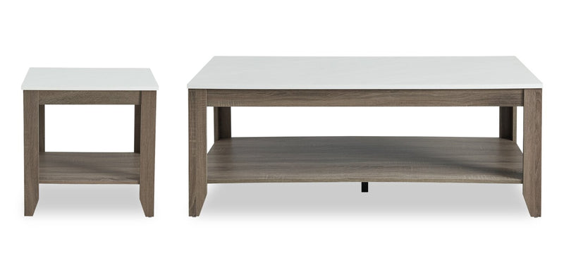 Carlton 47.5” Modern 2-Pack Coffee + End Table with Shelf - Taupe