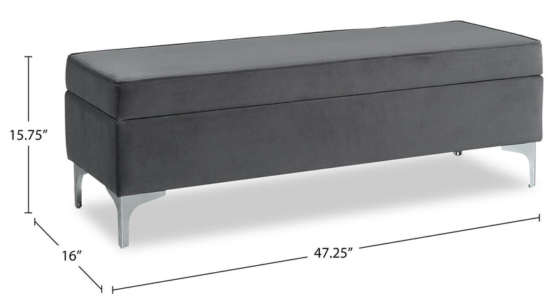 Vivienne 47.25\" Fabric Storage Ottoman - Grey