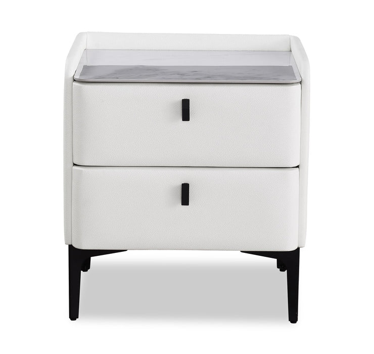 Nova Upholstered Bedside 2-Drawer Nightstand with Sintered Stone Top, 20.25\"W x 22.5\"H - White
