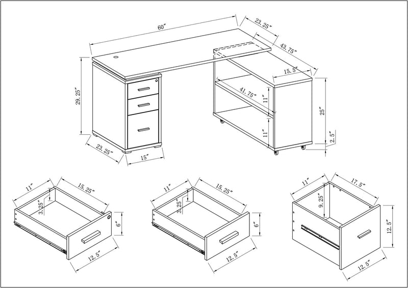 Oliver 60\" Folding Corner Office Desk with Storage & USB Ports - Grey