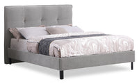 Amos Grey Upholstered Platform Bed with Tufted Headboard - Queen