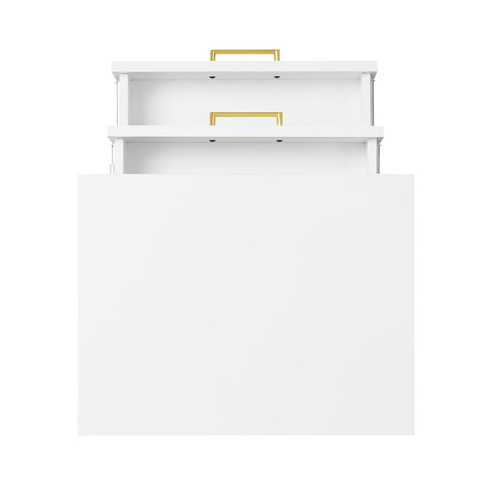 Alia Bedside 2-Drawer Nightstand with Gold Accent, 18\"W x 25.75\"H - White