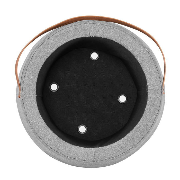 Vancouver 18\" Round Fabric Storage Ottoman with Handle - Grey