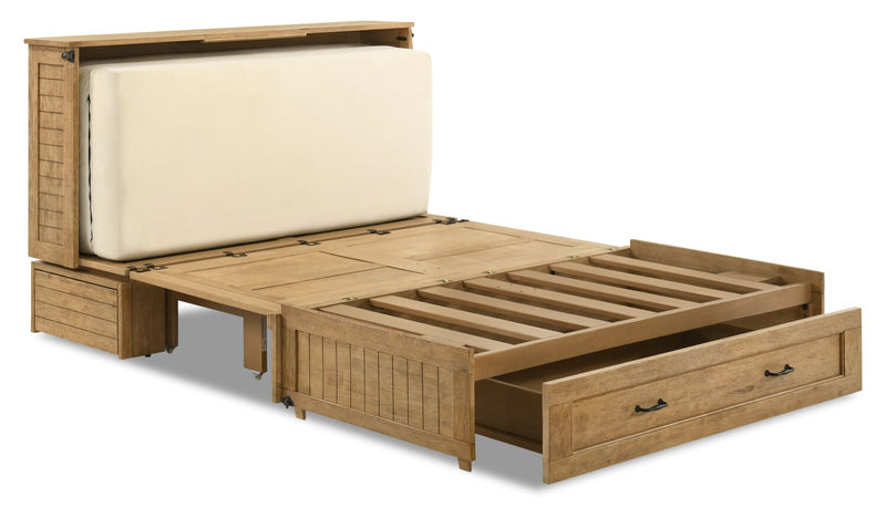 Parker Cabinet Bed with Memory Foam Mattress, Brown - Queen Size