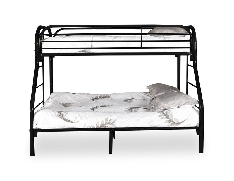 Logan Bunk Bed with Ladders & Guard Rail for Kids, Black Metal - Twin/Full