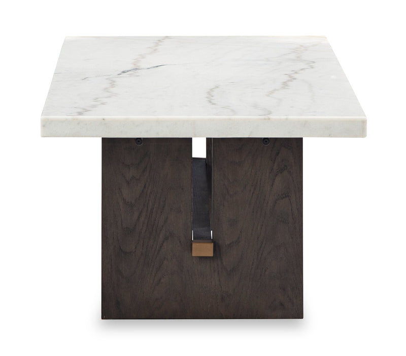 Warwick 52” Solid Wood and Marble Coffee Table – White and Brown Oak
