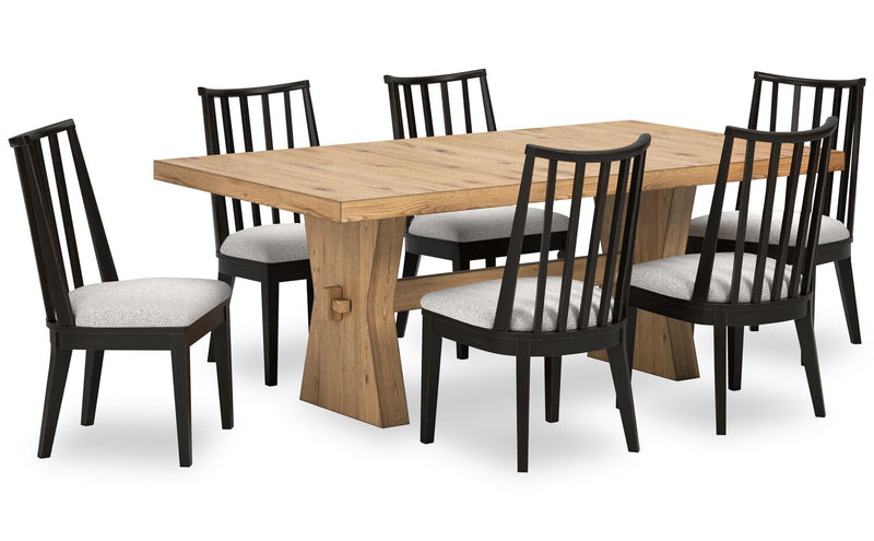 Shaw 7pc Dining Set with Table & 6 Chairs, Trestle Base, 78\"W - Natural