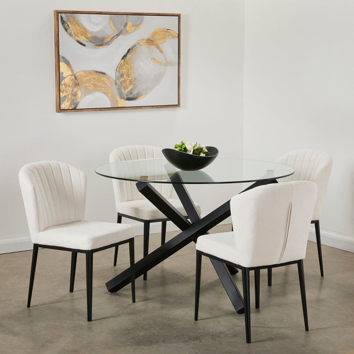 Zoe Dining Chair with Polyester Fabric & Channeled Tufting, Metal - Ivory
