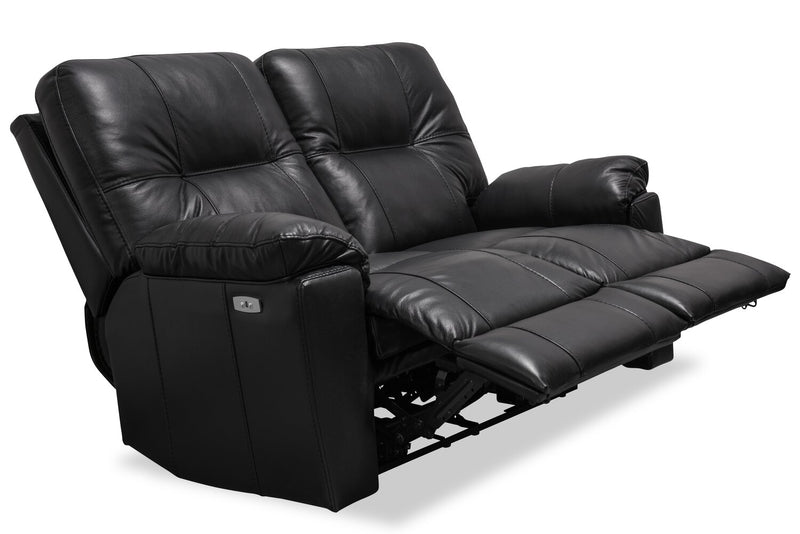 Made in Canada Dawson 64\" Genuine Leather Power Reclining Loveseat with USB Port and Accent Pillows – Black