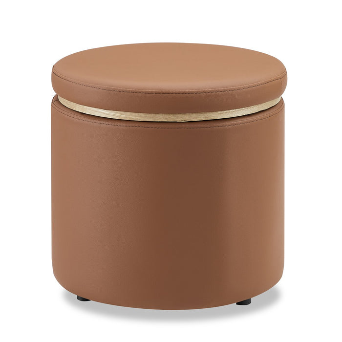 Manitoba 18\" Round Storage Ottoman - Brown Faux Leather
