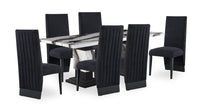 Vega 7pc Dining Set with Table & 6 Chairs, Marble Look, Pedestal Base, 82