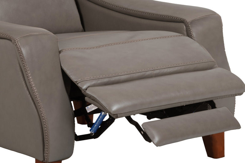 Natalie 32.5\" Top-Grain Genuine Leather Pushback Reclining Chair with Wood Legs - Grey