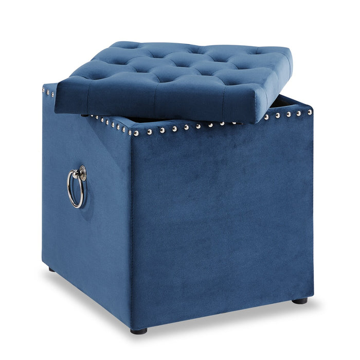 Yukon 17\" Square Velvet Storage Ottoman - Navy