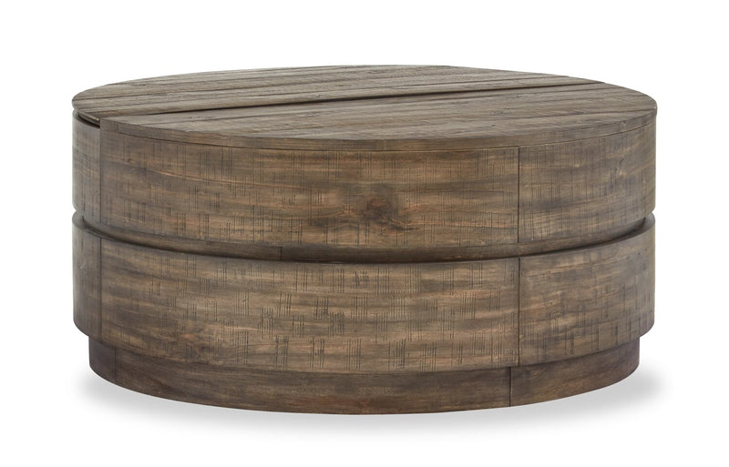 Elm 40” Round Rustic Pine Lift Top Coffee Table with Casters - Brown