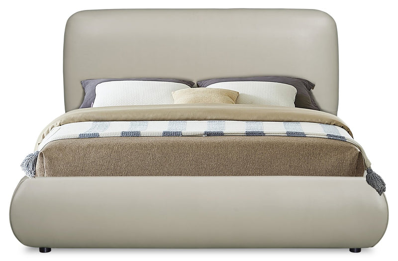 Luka Upholstered Platform Bed in Taupe Vegan-Leather Fabric, Modern - Queen Size
