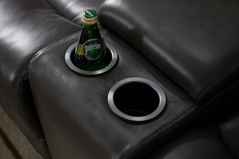 Sorrento 6-Piece Genuine Leather Power Reclining Sectional with Storage Console and USB Port - Charcoal Grey