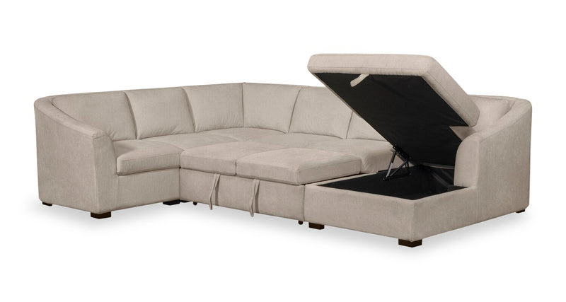 Envy 5-Piece Right-Facing Chenille Fabric Sleeper Sectional with Storage Chaise - Almond Beige