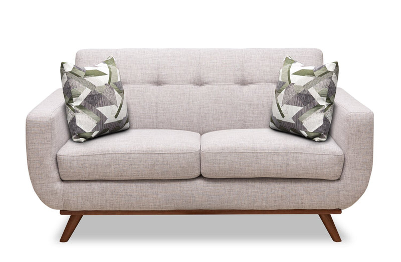 Kort & Co. Freeman 63\" Linen-Look Fabric Loveseat with Wood Legs and Tufted Back Cushions - Dove White