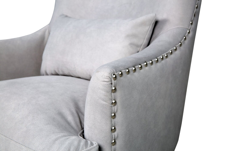 Haden 30\" Faux Suede Fabric Accent Chair with Wood Base and Nailhead Trim - Walks Dove Grey