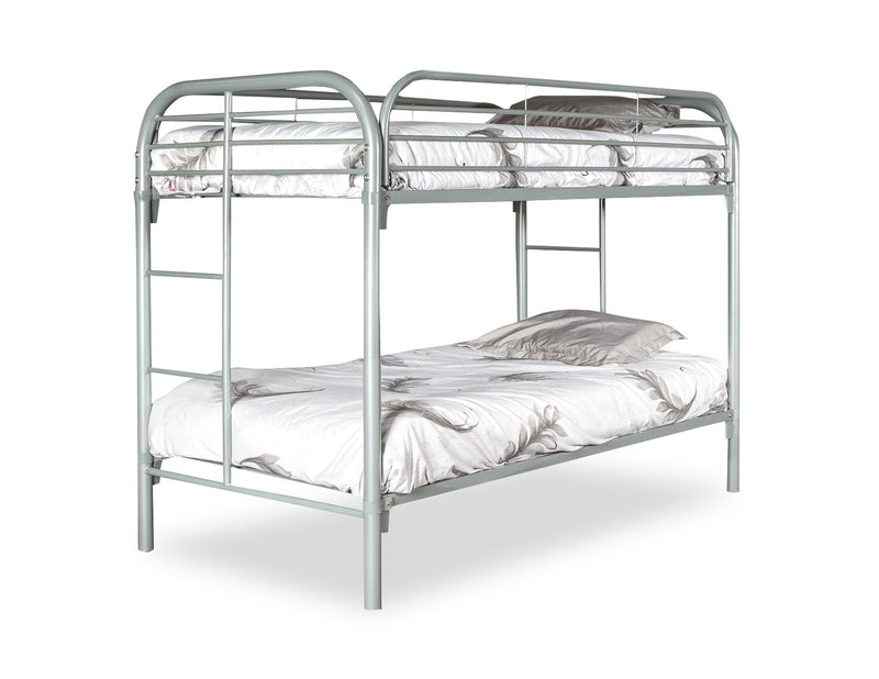Logan Bunk Bed with Ladders & Guard Rail for Kids, Grey Metal - Twin/Twin