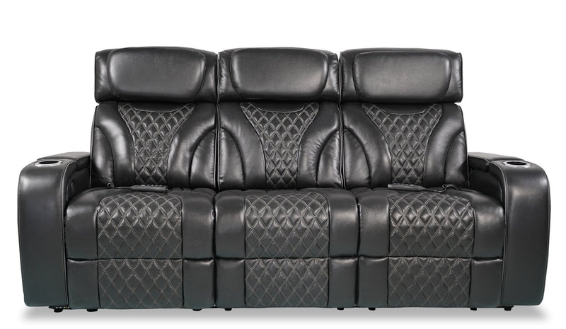 Elite 86\" Genuine Leather Massage Power Reclining Sofa with Power Headrests and Storage Arms - Black