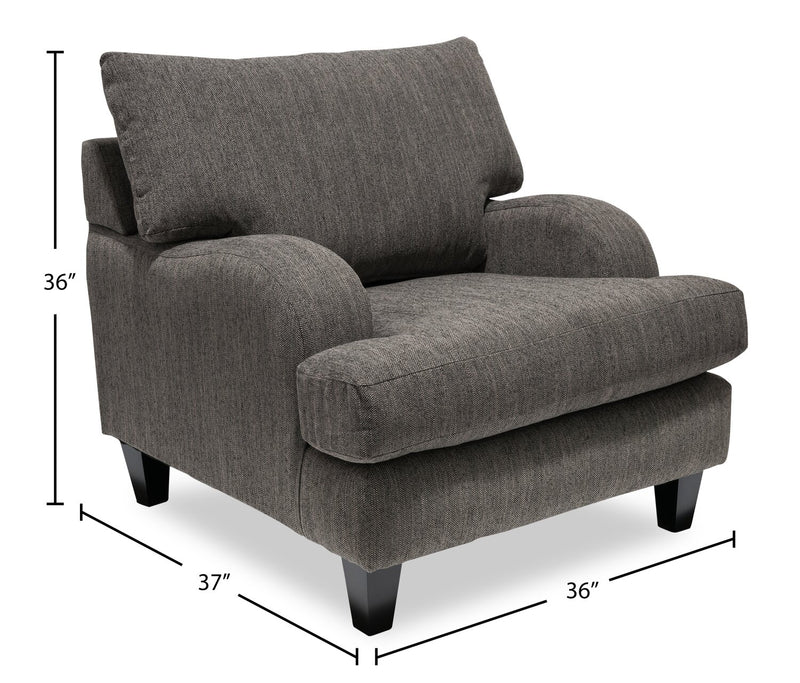 Made in Canada Nofia 36\" Chenille Fabric Chair with Wood Legs - Charcoal Grey