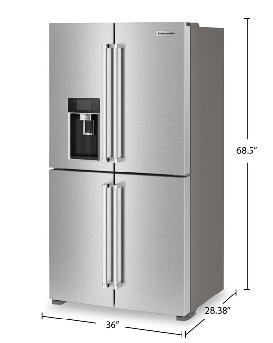KitchenAid 36\" 19.4 Cu. Ft. Counter-Depth 4-Door Refrigerator - Stainless Steel - KRQC736RPS