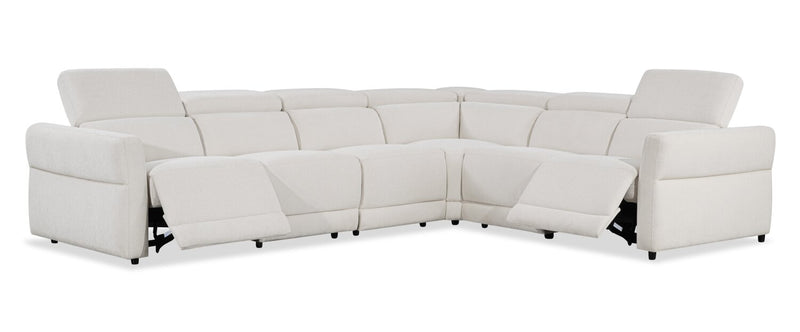 Cindy Crawford Home Aspen 4-Piece Power Reclining Sectional with Reclining Armless Chair and USB Port - Alabaster