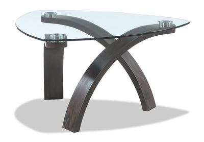 Jorja 34.75" Modern Glass Top Coffee Table - Brown with Bentwoood Legs|Table à café moderne Jorja de 34,75 po avec dessus en verre - brune avec pattes en bois cintré