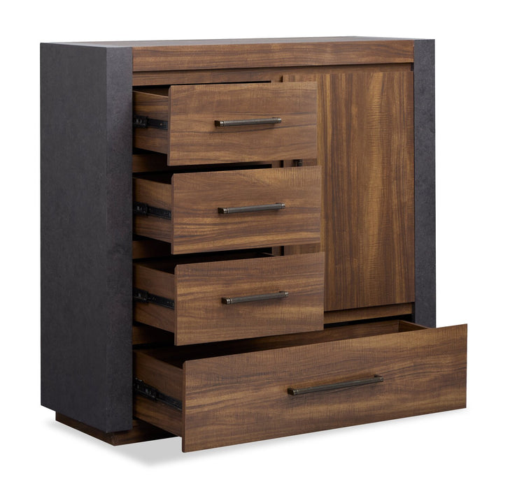 Dante Bedroom 4-Drawer Chest with Storage Cabinet, 46\"W x 45\"H - Brown