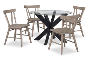 Remi 5pc Dining Set with Table & 4 Slat-Back Chairs, Glass & Wood, 42