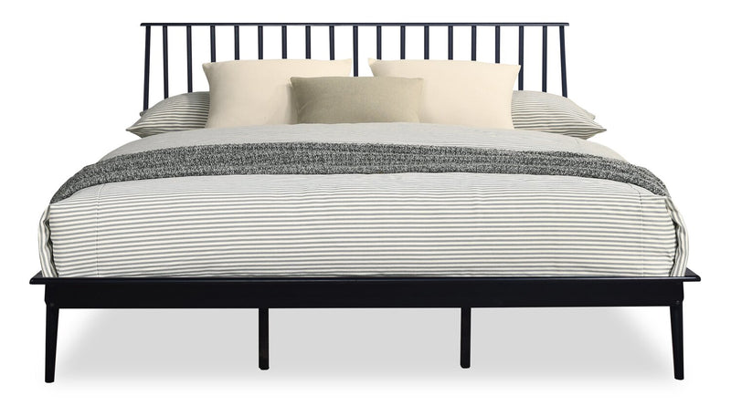 Milan 6pc Bedroom Set with Bed, Dresser, Mirror & Nightstand, Mid-Century Modern, Black - King Size